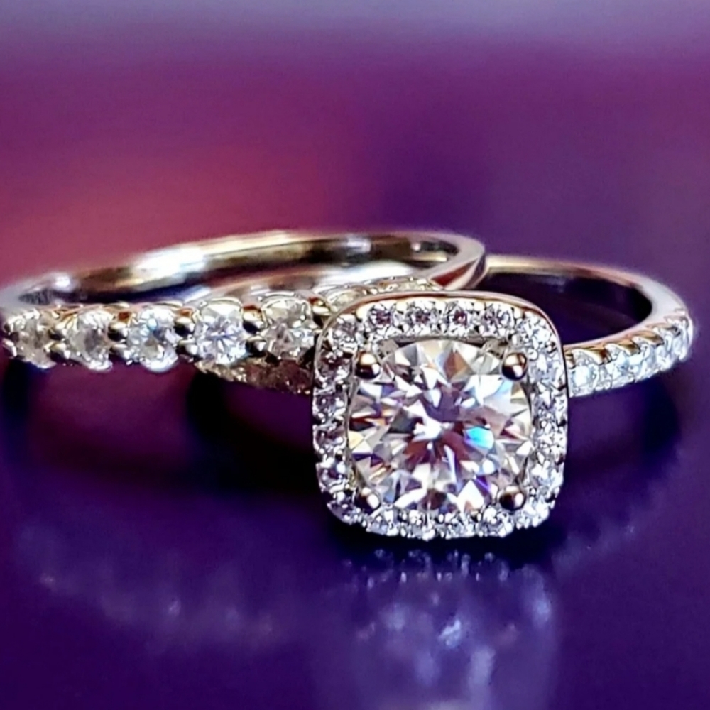 2PC Real Moissanite Diamond Ring set